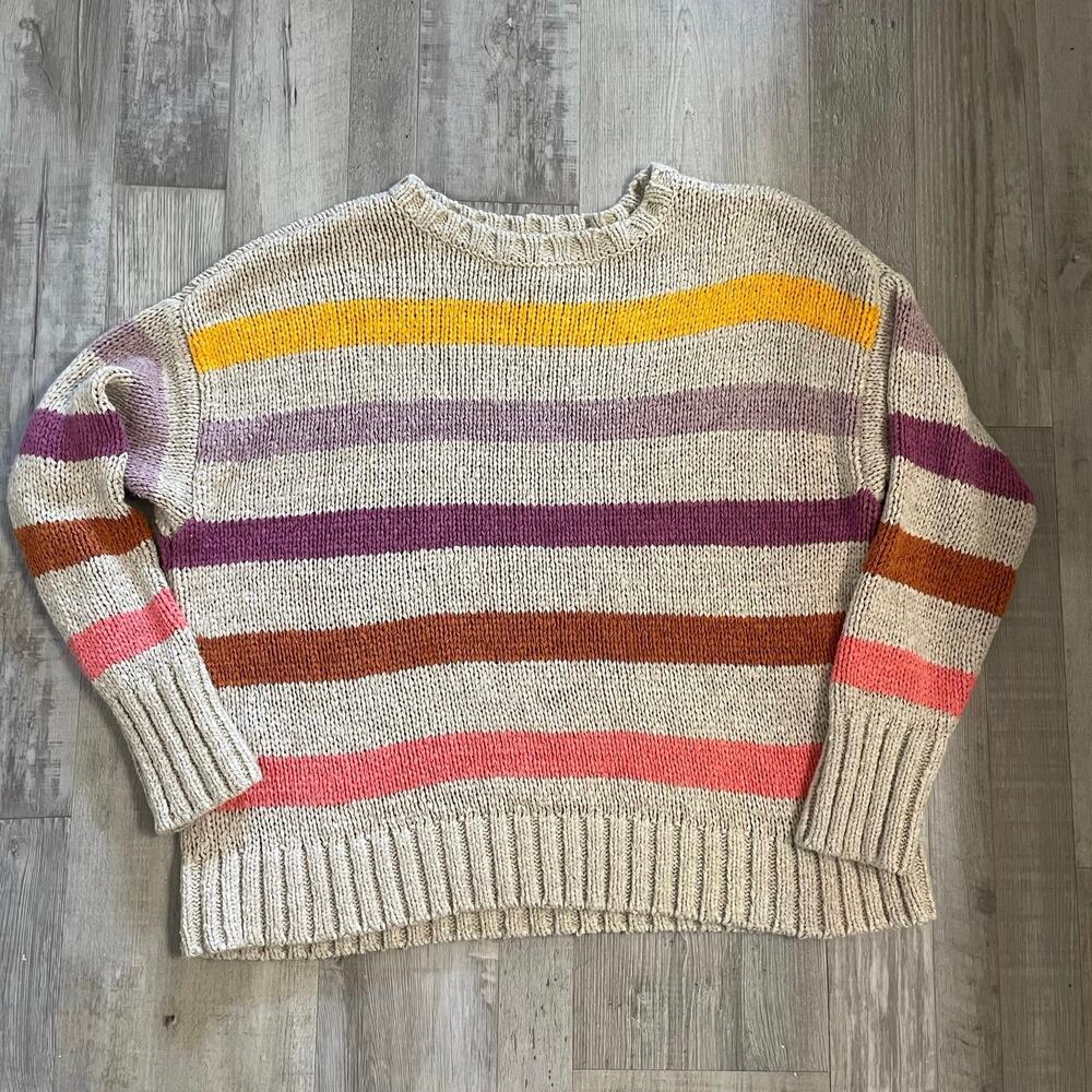 Lou & Grey & LOFT Sweater Womens LARGE Multicolor Chunky Knit Striped Pullover - Picture 13 of 14